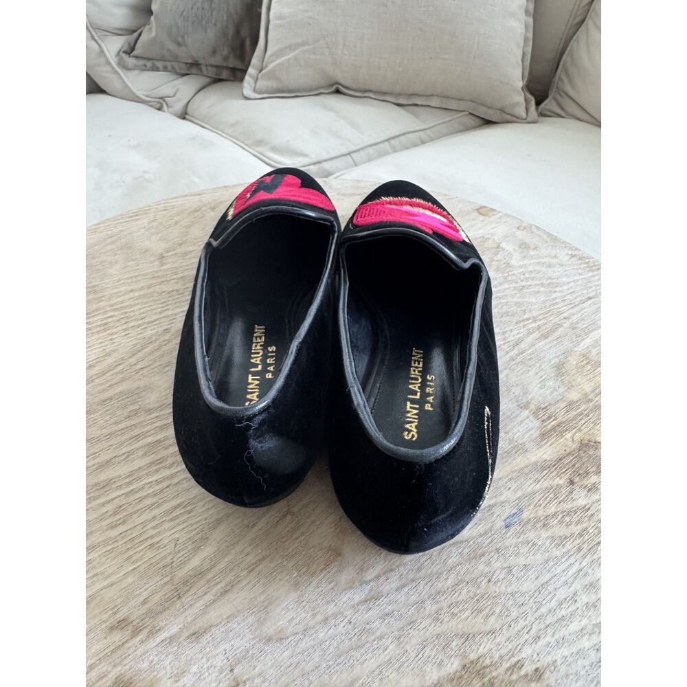 YVES SAINT LAURENT Heart Amore Love Velvet Leather Flat Loafers Size 38 - Picture 4 of 5